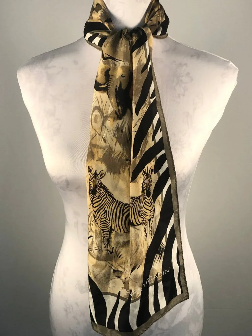 Vintage 1990s Adrienne Vittadini Safari Wildlife Scarf Zebra 52 x 11